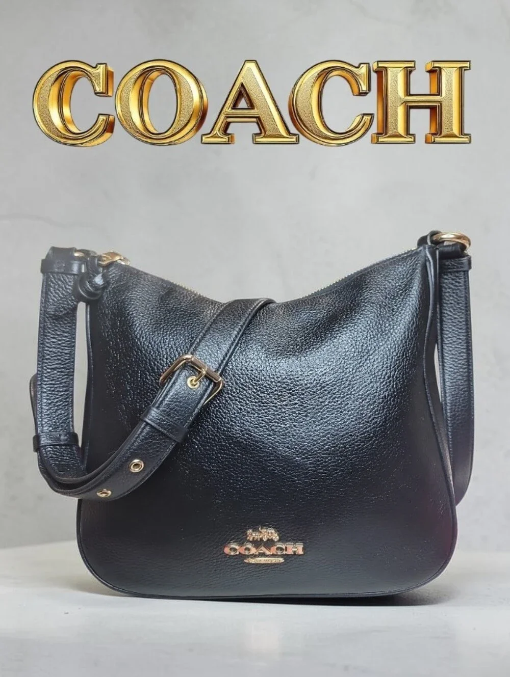 COACH Ellie File Black Pebbled Leather Crossbody Shoulder Bag EUC